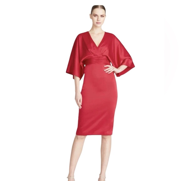 Theia Dresses & Skirts - Theia Red Kimono Satin Dress Cocktail Wedding Formal Classic Old Money Timeless